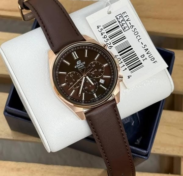 Casio Edifice EFV-650CL-5AVUDF – Brown Chronograph Watch with Rose Gold Accents (Leather Strap | 100M Water Resistance)