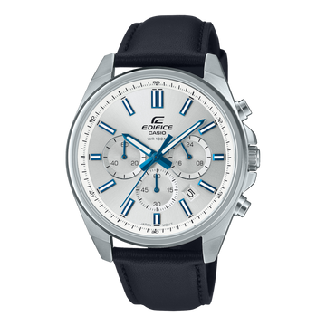Casio Edifice EFV-650L-7AVUDF – Silver Dial Chronograph Men's Watch (Leather Strap | 100M Water Resistant)