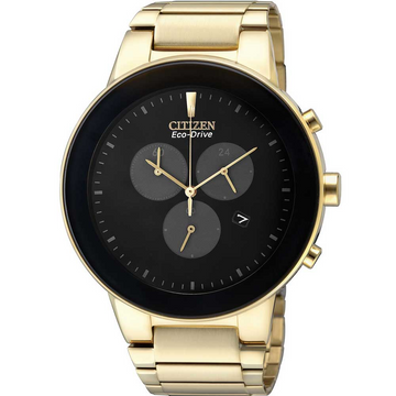 Citizen AT2242-55E Eco-Drive Men’s Watch – Black Dial Gold Stainless Steel (Solar Powered, 30M Water Resistant)