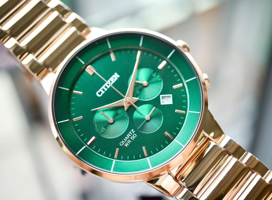 Citizen AN8223-54X Men’s Rose Gold Chronograph Watch with Green Dial