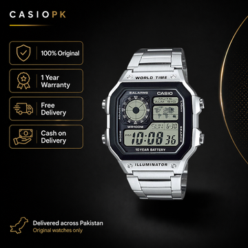 Casio - AE-1200WHD-1AVDF - Digital Wrist Watch for Men - Stainless Steel - Youth Series