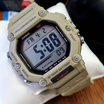 Casio AE-1600H-5AV Men’s Digital Watch – Beige Resin Strap (10-Year Battery, LED Illuminator, 100M Water Resistant)
