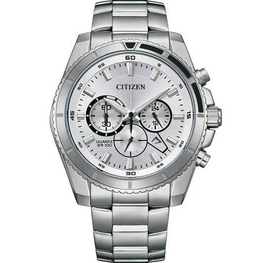 Citizen AN8200-50A Men’s Chronograph Watch – Stainless Steel with White Dial