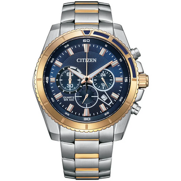 Citizen AN8206-53L Men’s Chronograph Watch – Two-Tone Stainless Steel with Blue Dial
