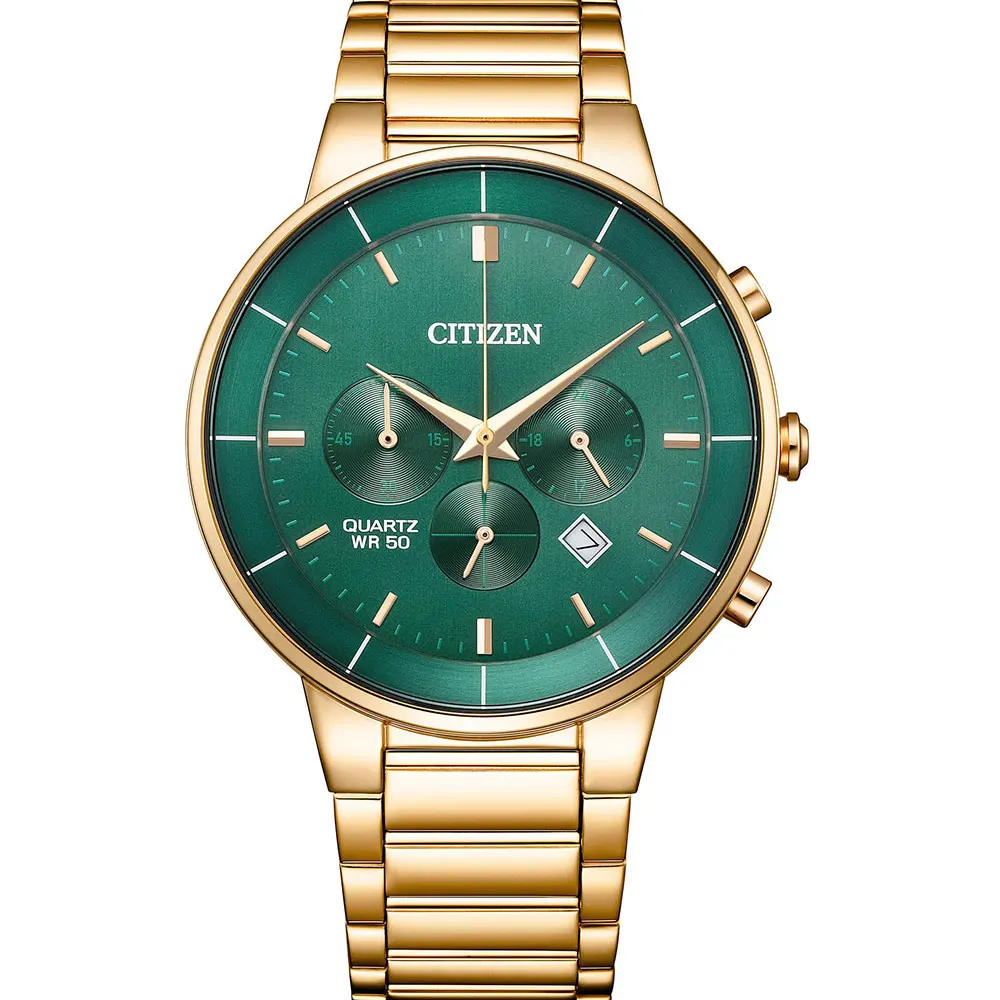Citizen AN8223-54X Men’s Rose Gold Chronograph Watch with Green Dial