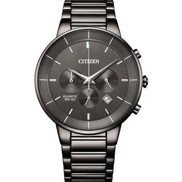 Citizen AN8227-53H Men’s Chronograph Watch – Black Stainless Steel with Grey Dial