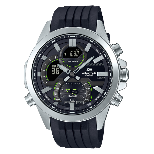 Casio Edifice ECB-30P-1ADF – Bluetooth-Connected Dual Dial Men’s Wrist Watch (Black Resin Band | 100M Water Resistance)
