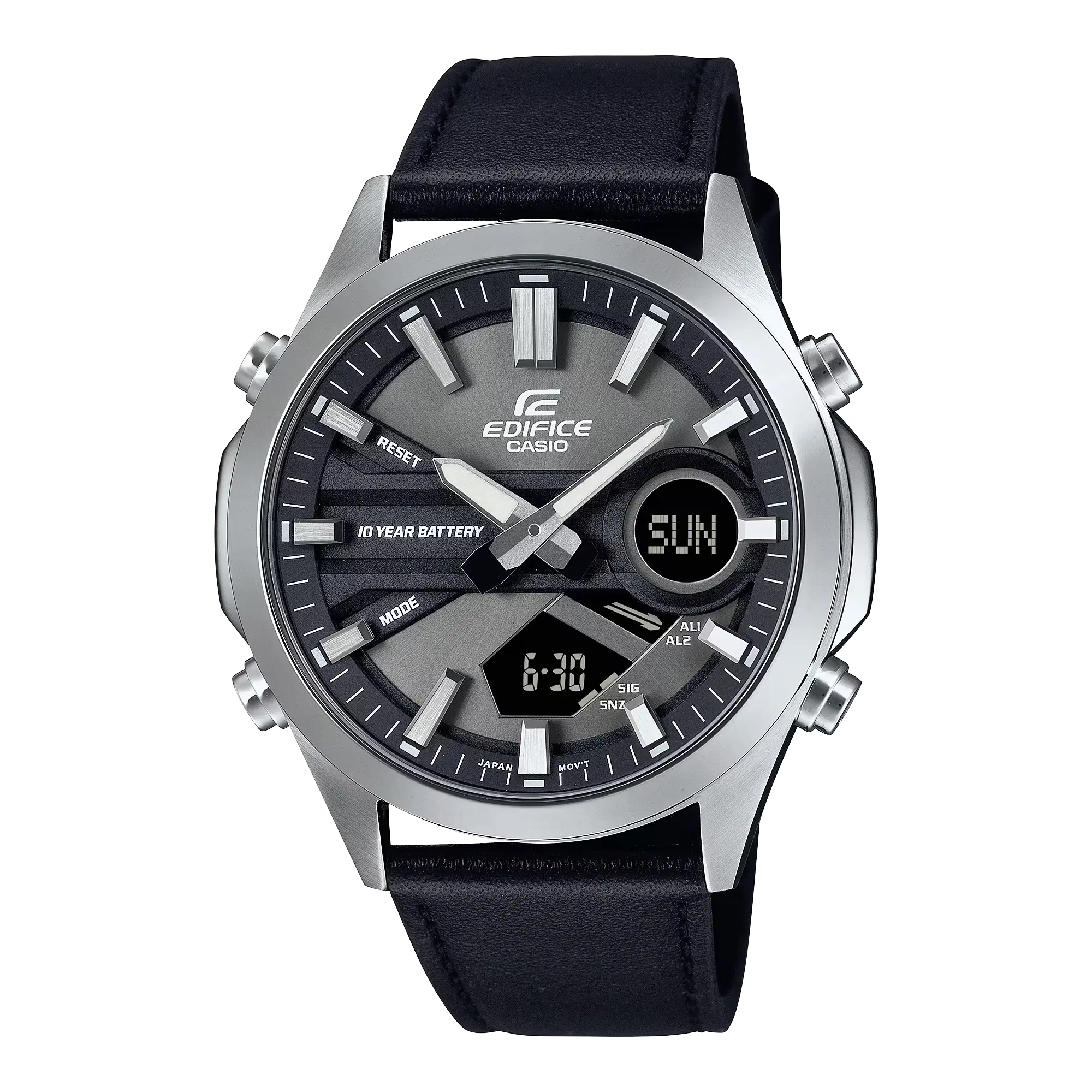 Casio Edifice EFV-C120L-8ADF – Grey Dial Analog-Digital Leather Watch for Men (100M Water Resistant)