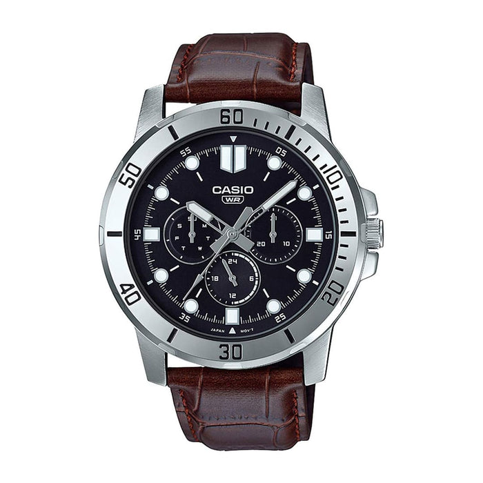 Casio General MTP-VD300L-1EUDF Men’s Watch – Classic Black Dial with Brown Leather Strap
