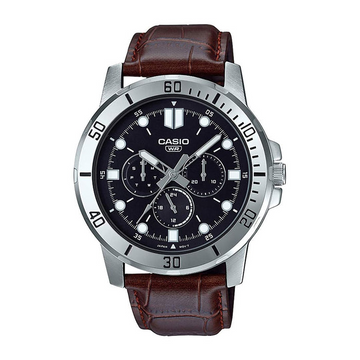 Casio General MTP-VD300L-1EUDF Men’s Watch – Classic Black Dial with Brown Leather Strap