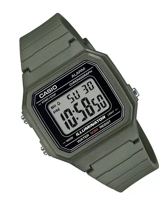 Casio General – W-217H-3AVDF Men's Watch – Black Dial, Green Resin Strap